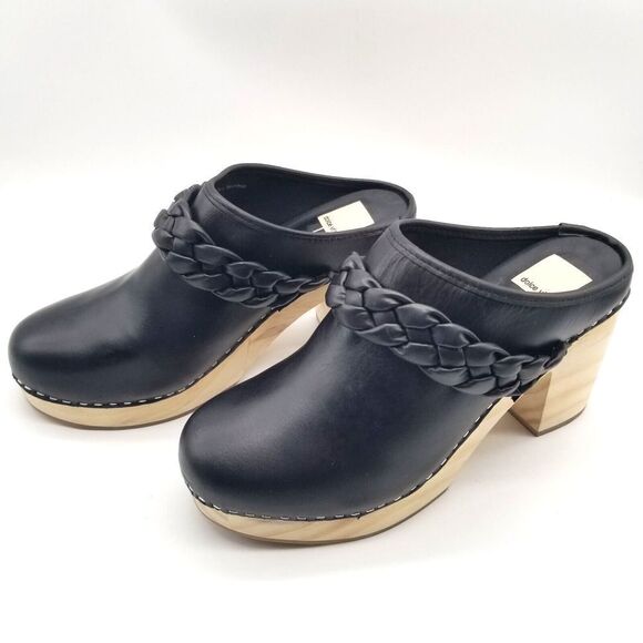Dolce Vita Women Hila Heels Saddle Leather Clogs Size 9 Black  Slide - Picture 1 of 8
